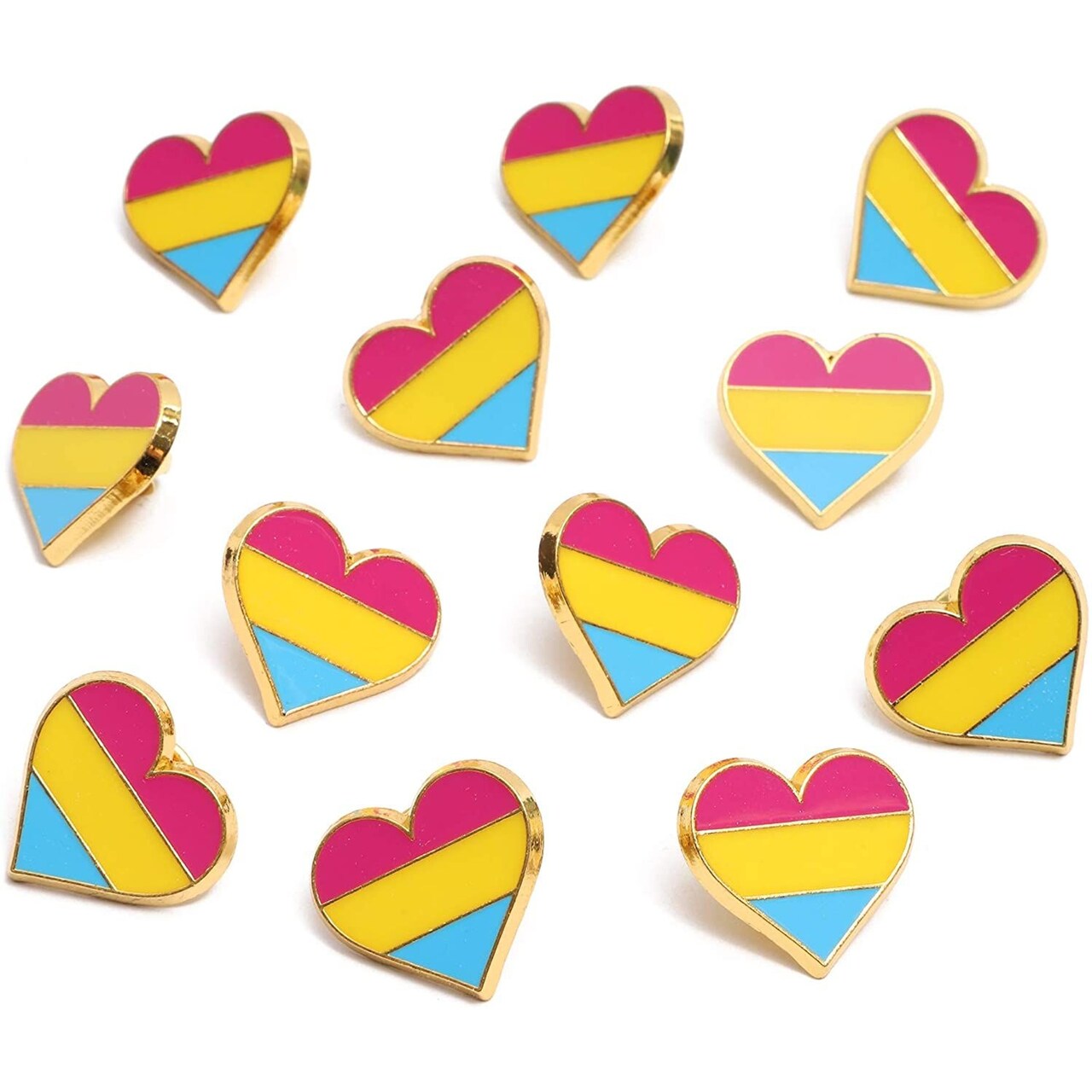 12 Pack Pansexual Pride Accessories LGBTQ Enamel Pins, 0.9 x 0.8 inches Pink Blue White Striped Hearts Flag Support Pride Lapel Pin Badge for Men and Women, Lesbian, Gay, Bisexual, Transgender, Queer